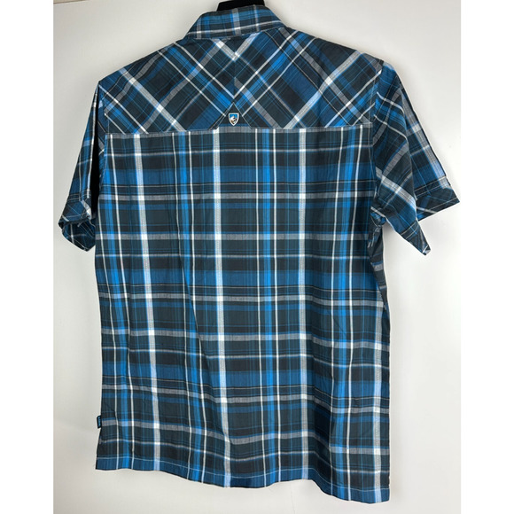 Kuhl Suncel Shirt Blue Plaid Short Sleeve Metal Button Up Outdoor Men's Medium - Picture 8 of 9